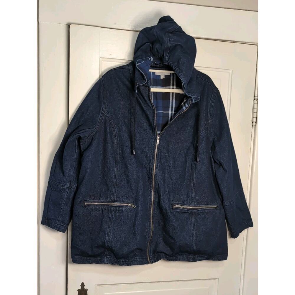 Woman Within Flannel Lined Denim Jacket Chore Coat Women's 1X(22/24)(C)